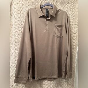 Haimont Men's Tan Long Sleeve 4 Button Polo Shirt Dri Fit Moisture Wicking XL